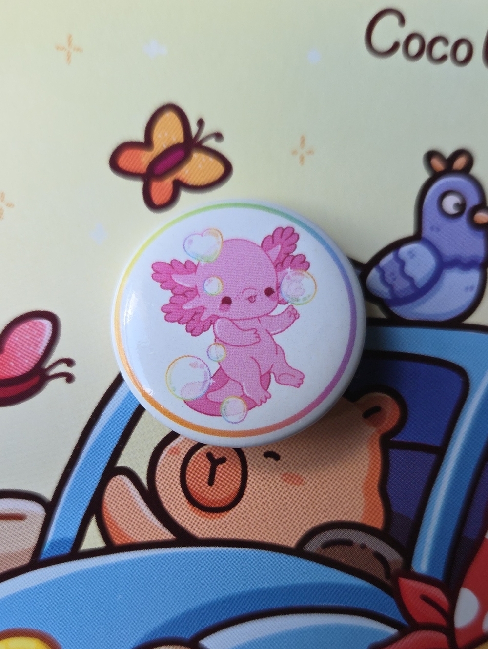 Pink Axolotl Bubble Pin - Cute Kawaii Badge
